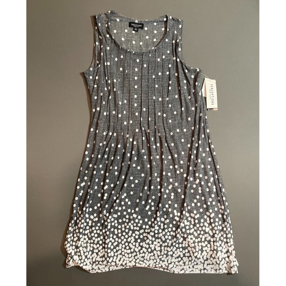 NWT Ladies Perceptions Sleeveless Grey with white polka dots sun dress size XL